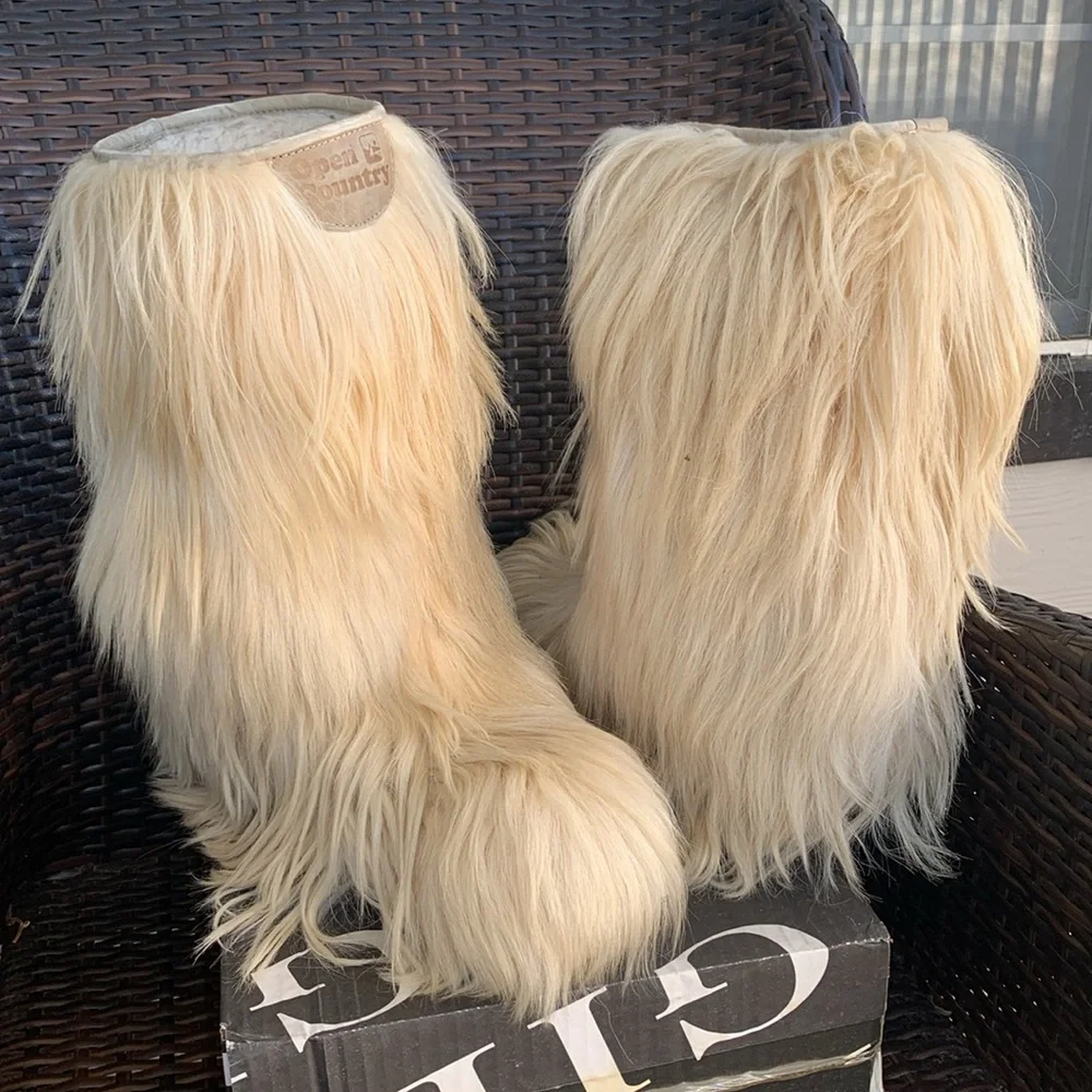 Vintage Open Country ROLUC IDEAL Low Goat Fur Ski YETI Boho Snow Boots - Picture 5 of 16